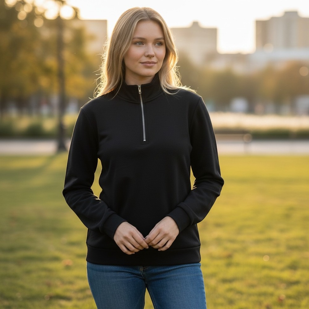 Elie Tahari Womens XL Black Quarter Zip Pullover Sweatshirt Mock Neck Top